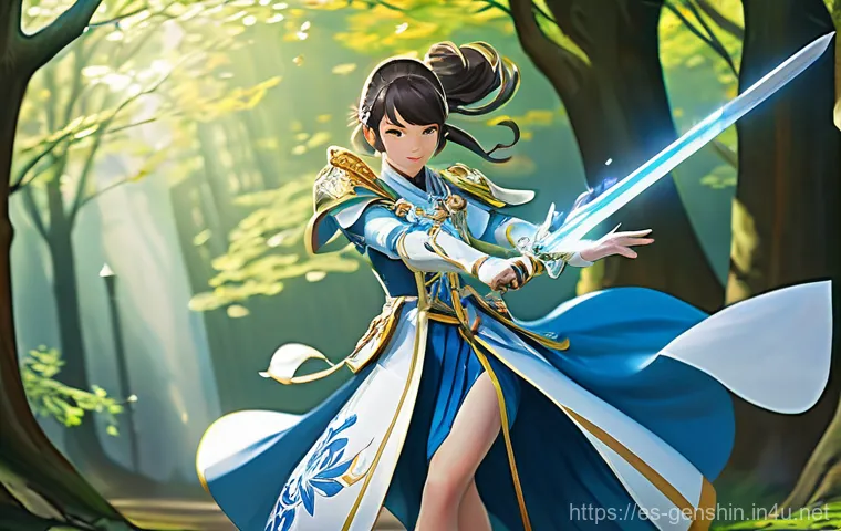원신 전투 애니메이션 해부 - **Light Swordsman - Graceful Elemental Dance:**
An anime-style female character, similar to a ni...