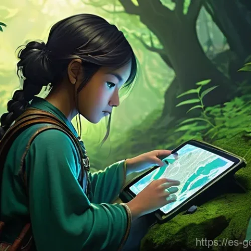 Home 20 원신 탐험 지도 공유 - **Prompt 1: Focused Exploration with Interactive Map**
"A determined young female adventurer, st...